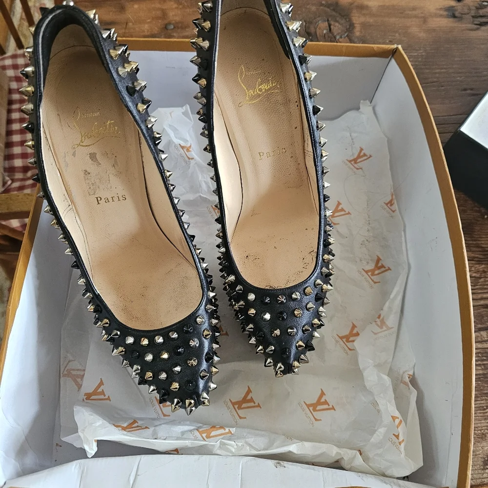 CHRISTIAN LOUBOUTIN Calfskin Daffodile Mix Spikes 160 Pumps Sz 41 - Picture 14 of 15